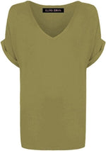 Load image into Gallery viewer, Women&#39;s New Plus Size Womens Short Turn Up Sleeve Baggy Plain Top Ladies V-Neck T-Shirt 16-26
