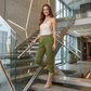 LUXE DIVA Ladies Cherry Berry 3/4 Cropped Stripe Pants, Stretch Capri Trousers with Elasticated Waist for Summer, 8-18