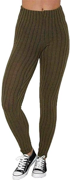 Ladies Chunky Cable Knitted Full Length Thick Leggings Women's Stretchy Pants Ladies Plain Warm Thick Chunky Cable Ladies Ribbed Knitted Leggings