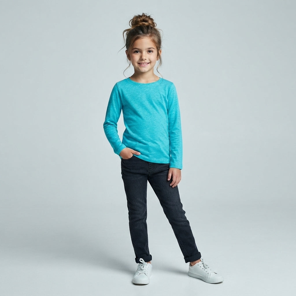 LUXE DIVA Girls Kids Plain Long Sleeve T-Shirt Round Neck Stretch School Top 2-13 Years