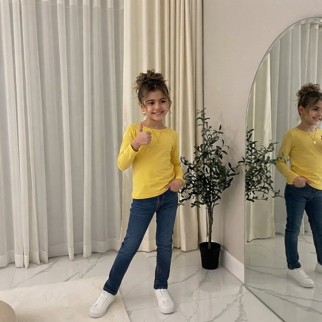 LUXE DIVA Girls Kids Plain Long Sleeve T-Shirt Round Neck Stretch School Top 2-13 Years