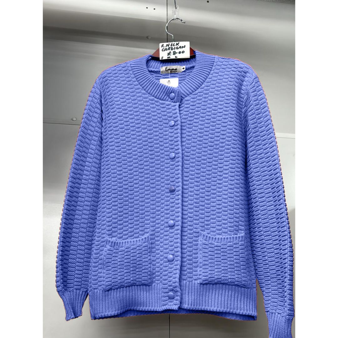 LUXE DIVA Womens Stitch Crew Neck Cardigan Ladies Knitted Pocket Front Button Up Long Sleeve Sweater UK 8-22