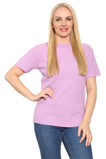 Load image into Gallery viewer, Womens Cable Knitted Jumper Short Sleeve Crew Neck Soft Smooth Warm Pullover Top
