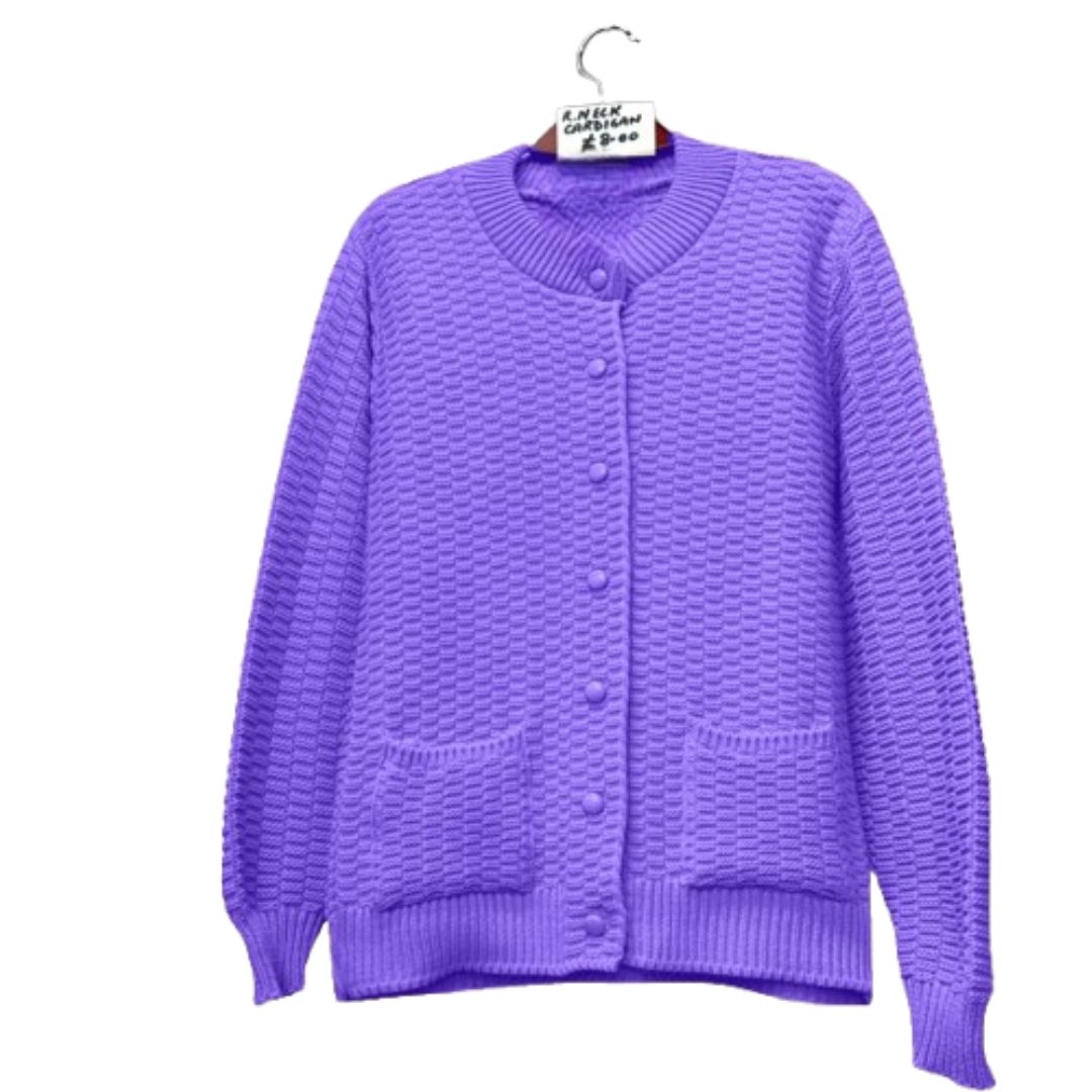 LUXE DIVA Womens Stitch Crew Neck Cardigan Ladies Knitted Pocket Front Button Up Long Sleeve Sweater UK 8-22