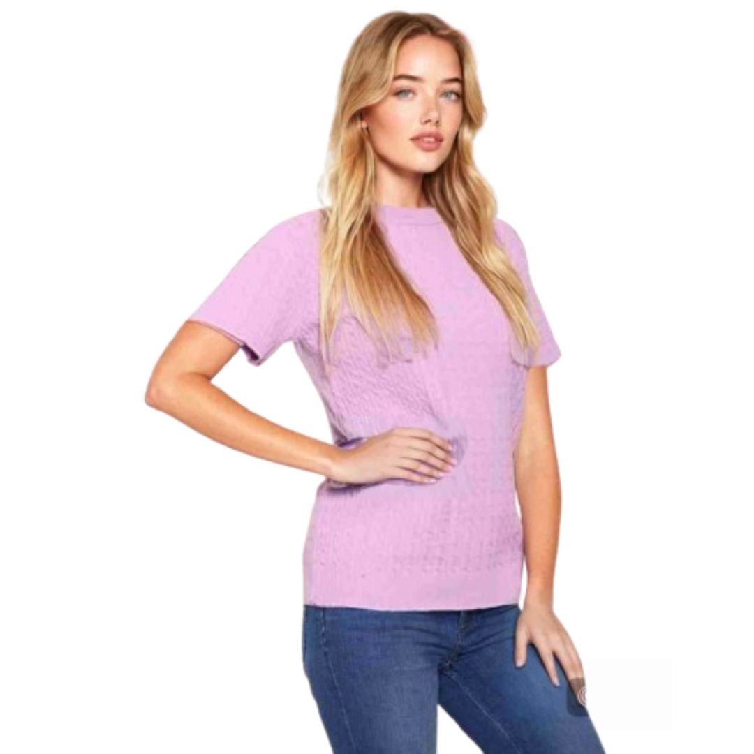LUXE DIVA Women’s Short Sleeve Soft Smooth Cable Knitted Jumper Ladies Round Neck Oversized Pull Over Knit Warm Sweaters Top Plus Size 8-24