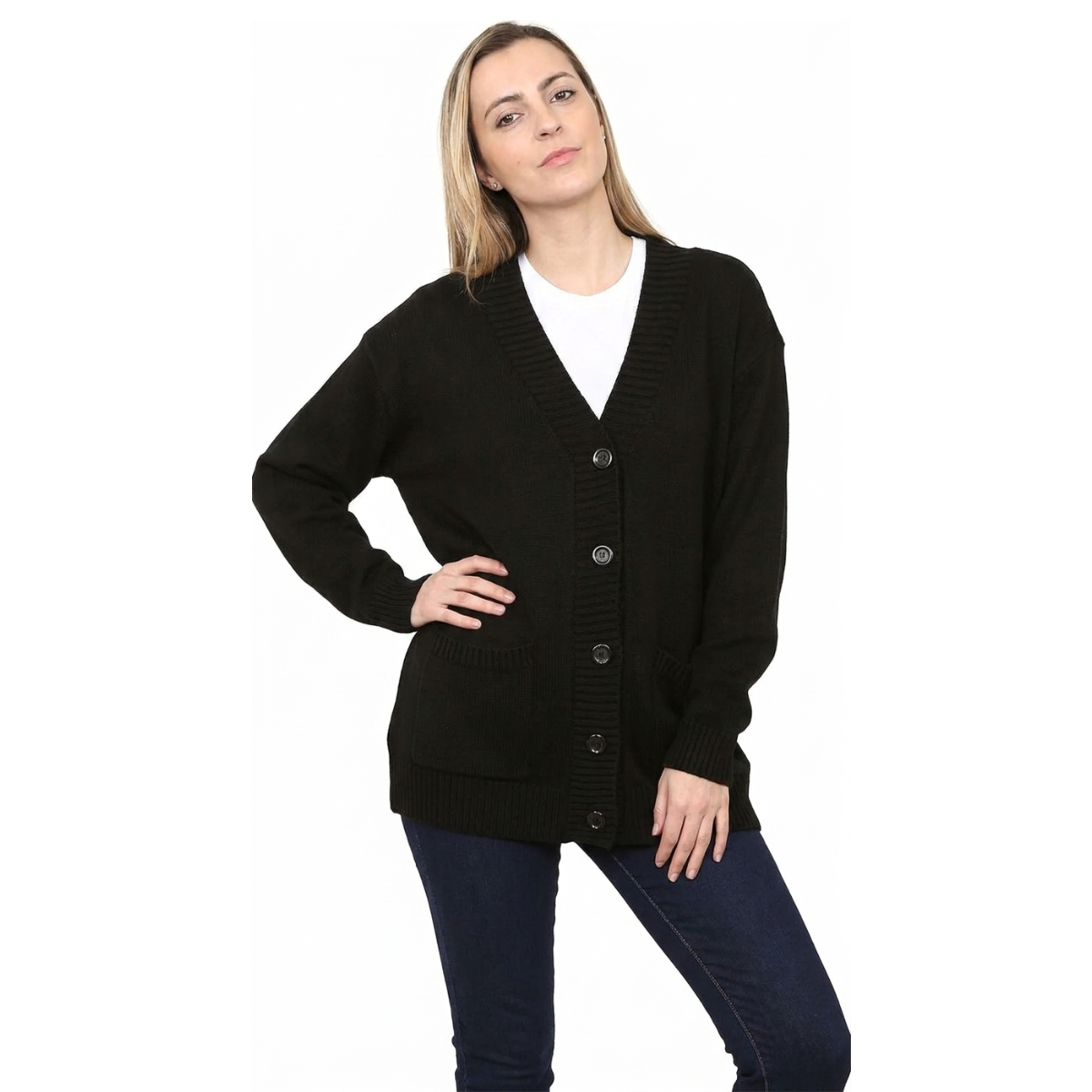 LUXE DIVA Women’s Longline V Neck Cardigan 5 Button Oversized Knit