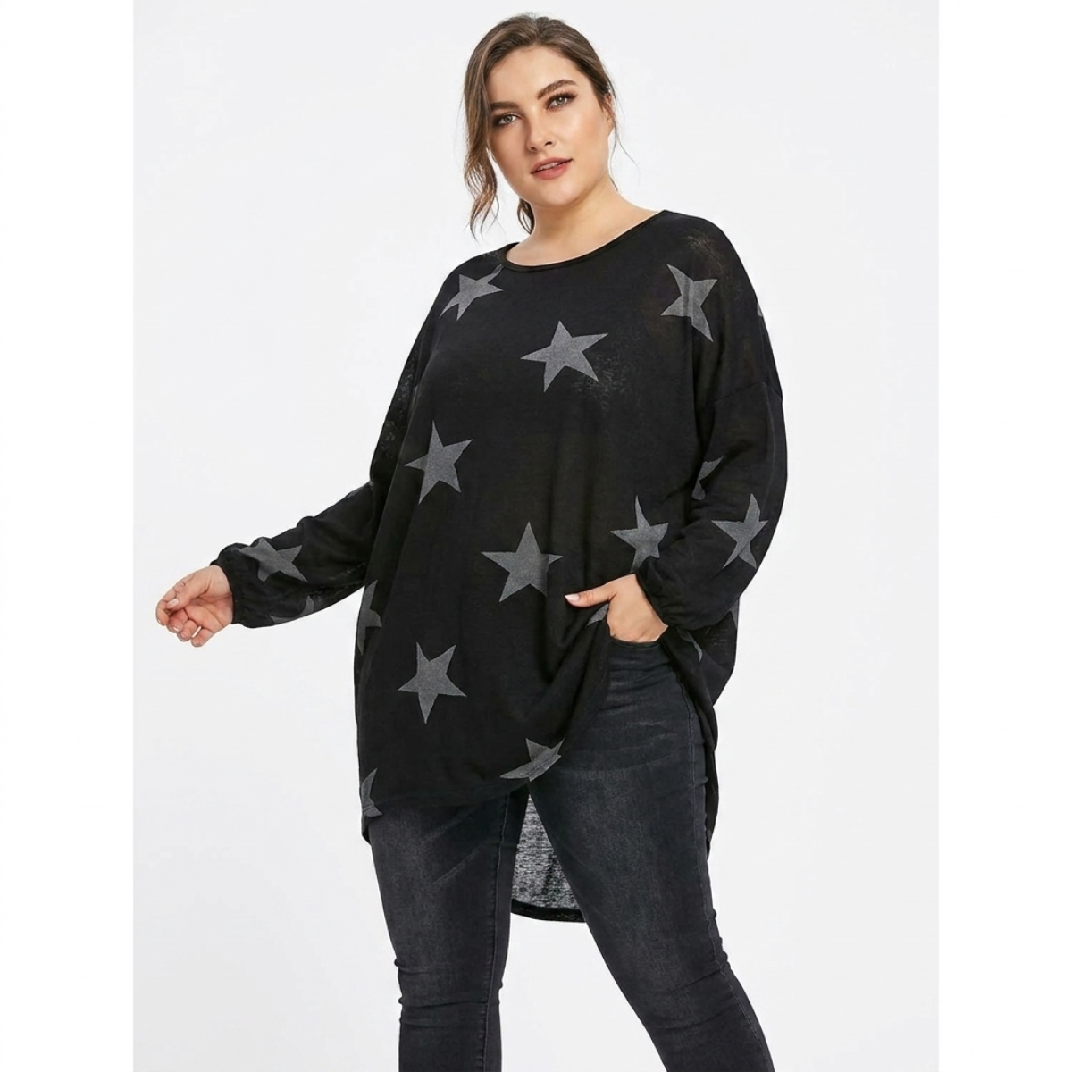 LUXE DIVA Italian Batwing Star Print Tunic