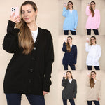 Load image into Gallery viewer, LADIES WOMENS PLAIN V NECK 5 BUTTON LONGLINE OVERSIZE LOOSE FIT KNITTED CARDIGAN
