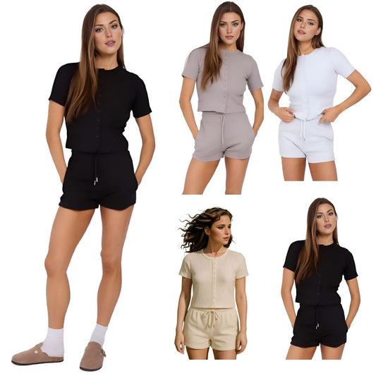 LUXE DIVA Women’s Cotton Top and Shorts Set – 2 Piece co-ord Casual Slim Fit Tailored Lounge Wear