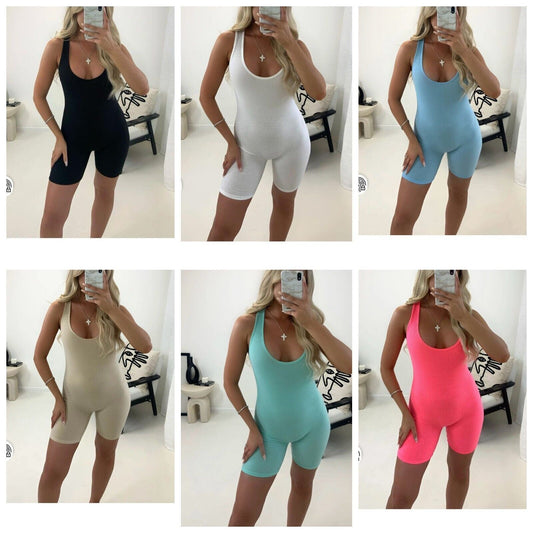 WomenÕs Ribbed Playsuit Ð Sleeveless Mini Unitard Bodysuit
