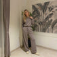 LUXE DIVA Ladies Bubble Top Sweatshirt & Wide Leg Flared Trousers 2 Piece Co-Ord Set