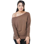 Load image into Gallery viewer, LUXE DIVA One Off-Shoulder Tops with Long Sleeves, Off Shoulder Batwing Jumper, Ladies Batwing Top in Black, Red, White Plus 21 Colors More UK
