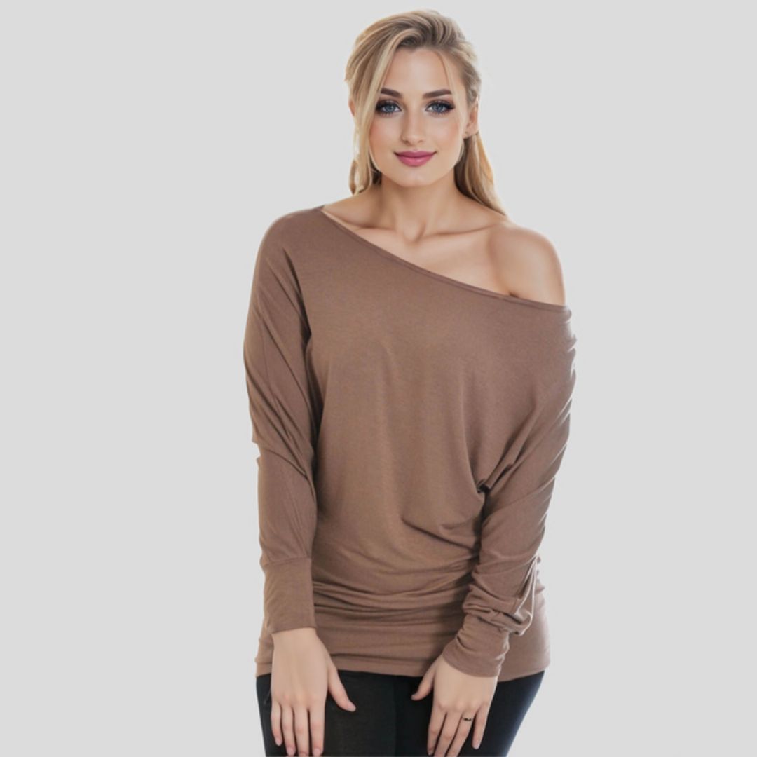LUXE DIVA One Off-Shoulder Tops with Long Sleeves, Off Shoulder Batwing Jumper, Ladies Batwing Top in Black, Red, White Plus 21 Colors More UK
