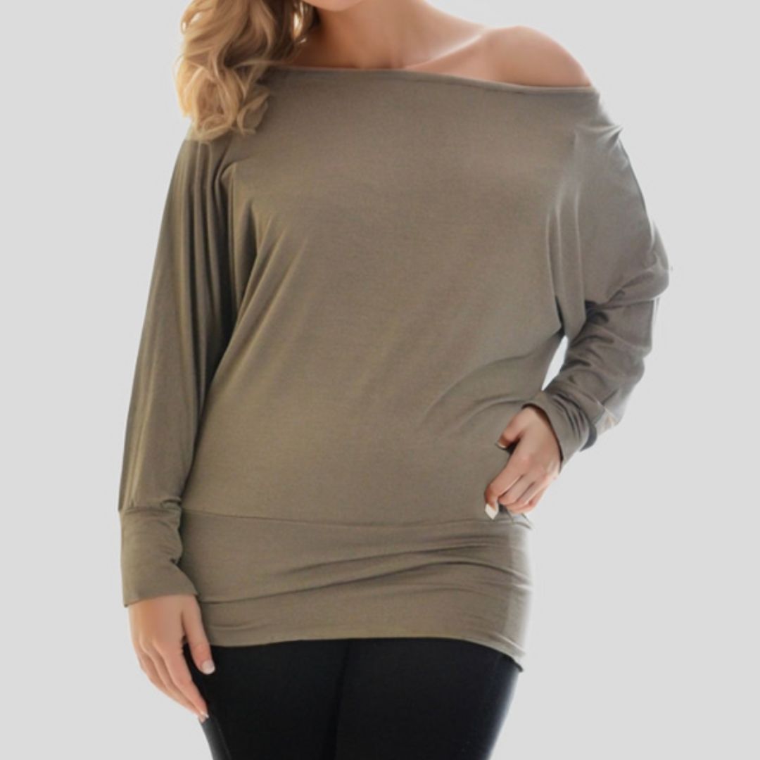 LUXE DIVA One Off-Shoulder Tops with Long Sleeves, Off Shoulder Batwing Jumper, Ladies Batwing Top in Black, Red, White Plus 21 Colors More UK