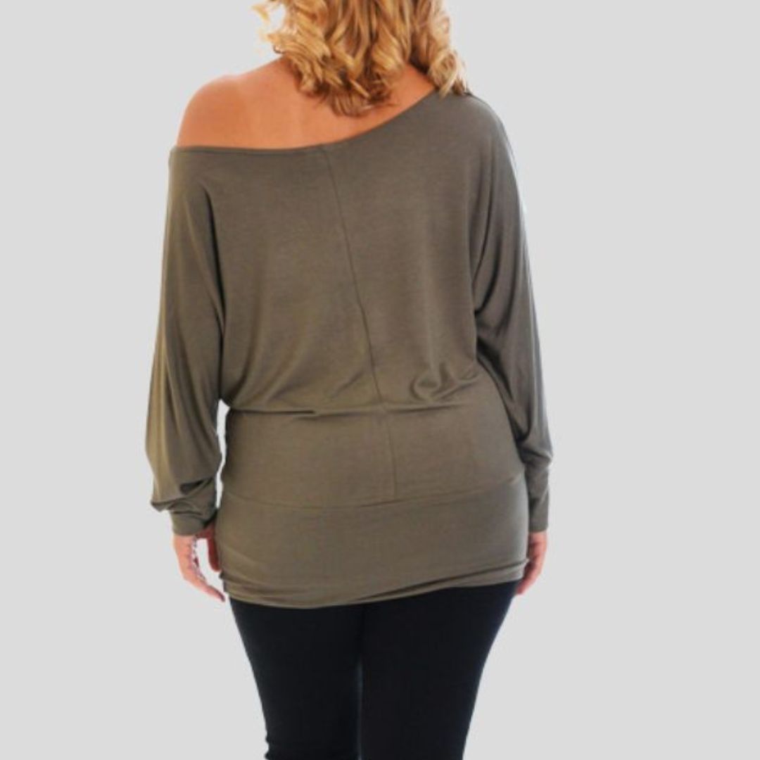 LUXE DIVA One Off-Shoulder Tops with Long Sleeves, Off Shoulder Batwing Jumper, Ladies Batwing Top in Black, Red, White Plus 21 Colors More UK