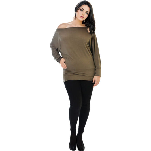 LUXE DIVA One Off-Shoulder Tops with Long Sleeves, Off Shoulder Batwing Jumper, Ladies Batwing Top in Black, Red, White Plus 21 Colors More UK