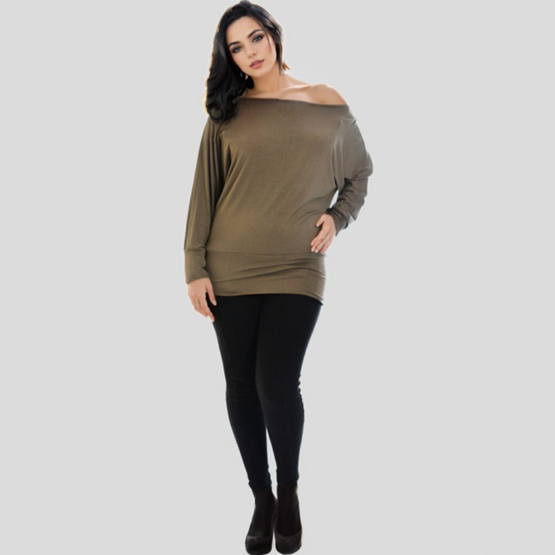 LUXE DIVA One Off-Shoulder Tops with Long Sleeves, Off Shoulder Batwing Jumper, Ladies Batwing Top in Black, Red, White Plus 21 Colors More UK