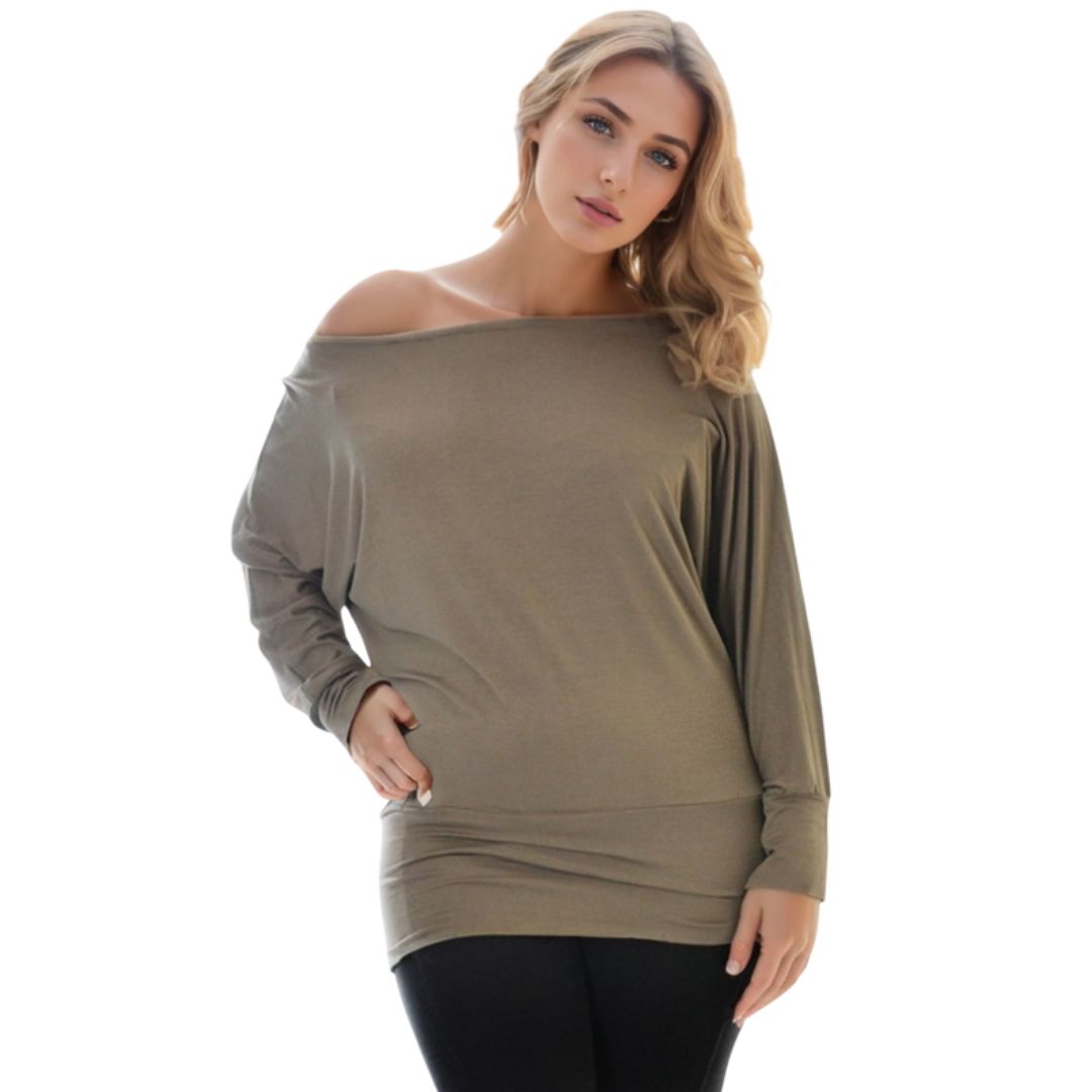 LUXE DIVA One Off-Shoulder Tops with Long Sleeves, Off Shoulder Batwing Jumper, Ladies Batwing Top in Black, Red, White Plus 21 Colors More UK
