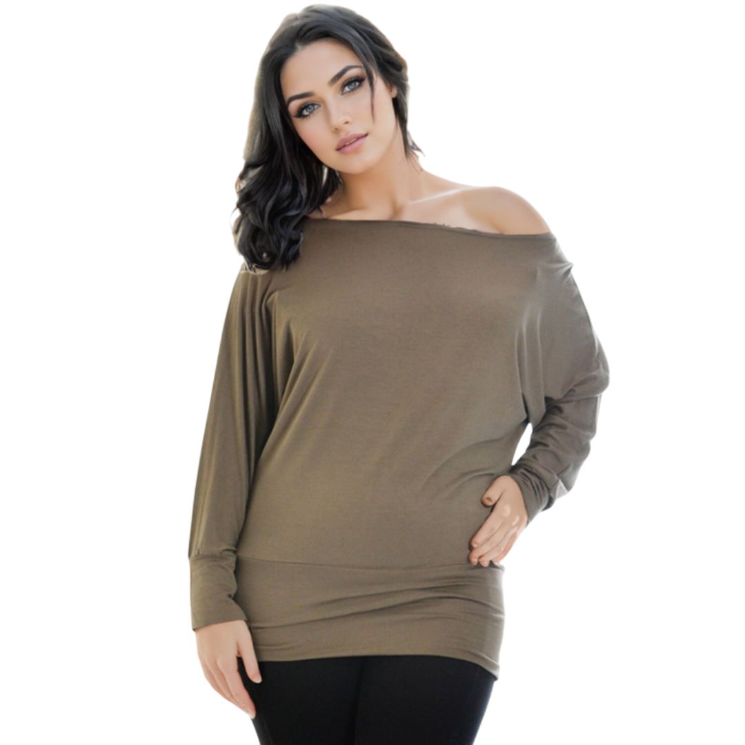 LUXE DIVA One Off-Shoulder Tops with Long Sleeves, Off Shoulder Batwing Jumper, Ladies Batwing Top in Black, Red, White Plus 21 Colors More UK