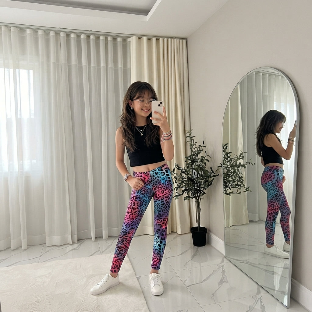 LUXE DIVA Girls Full Length Dance Leggings Stretchy High Waist Kids Activewear Trousers