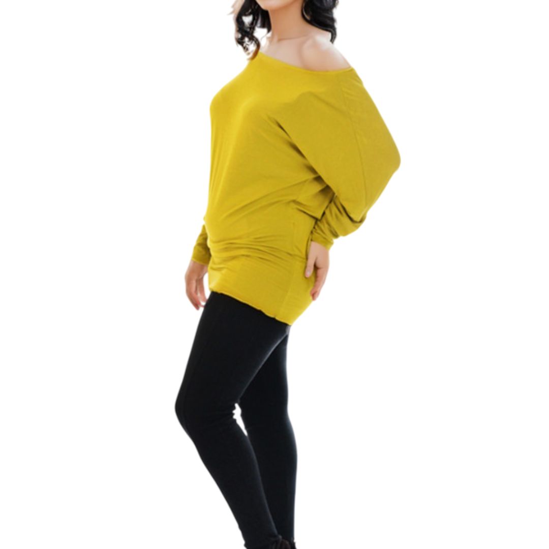 LUXE DIVA One Off-Shoulder Tops with Long Sleeves, Off Shoulder Batwing Jumper, Ladies Batwing Top in Black, Red, White Plus 21 Colors More UK