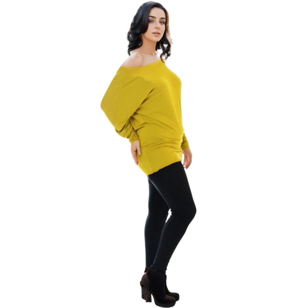 LUXE DIVA One Off-Shoulder Tops with Long Sleeves, Off Shoulder Batwing Jumper, Ladies Batwing Top in Black, Red, White Plus 21 Colors More UK