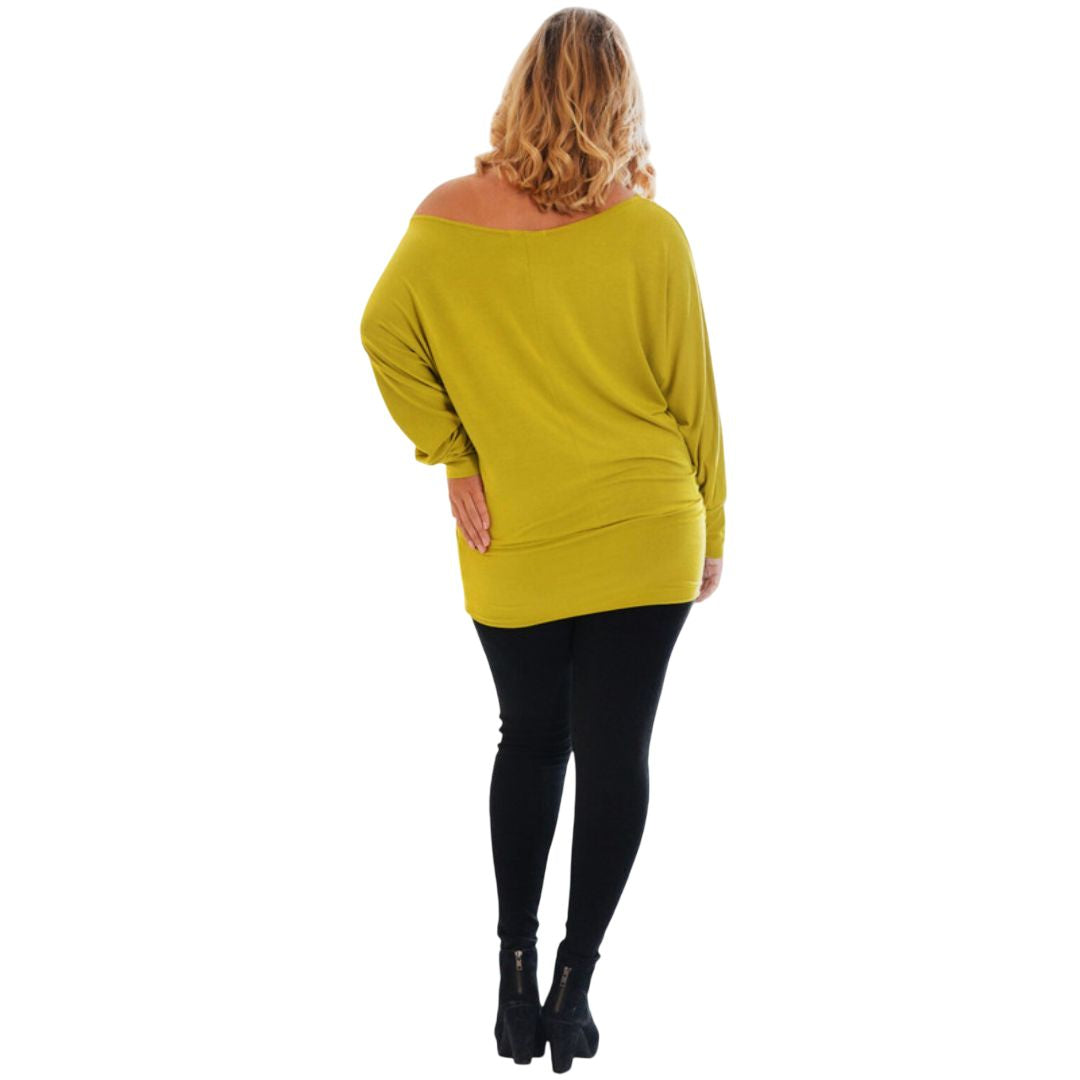 LUXE DIVA One Off-Shoulder Tops with Long Sleeves, Off Shoulder Batwing Jumper, Ladies Batwing Top in Black, Red, White Plus 21 Colors More UK