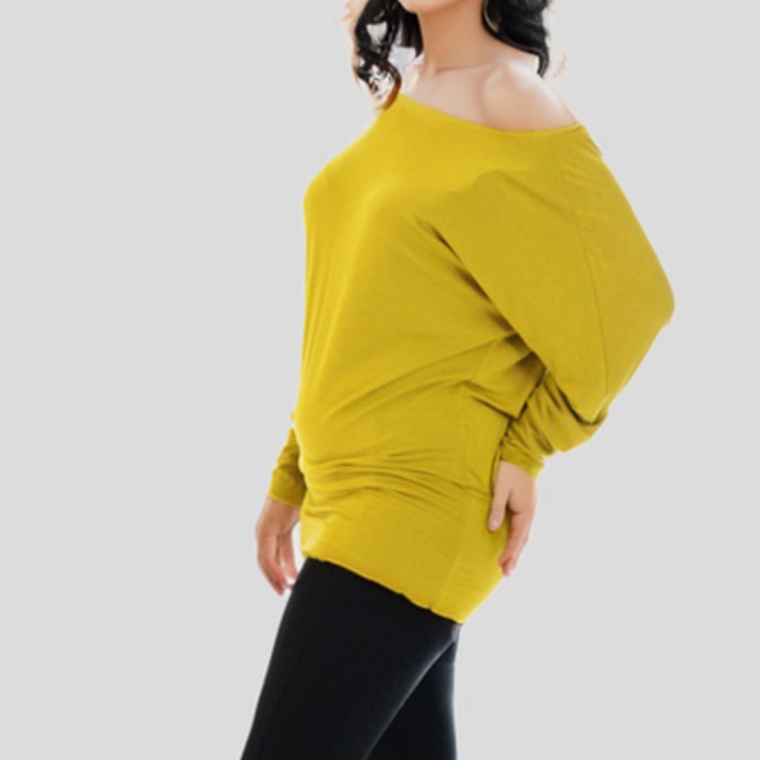 LUXE DIVA One Off-Shoulder Tops with Long Sleeves, Off Shoulder Batwing Jumper, Ladies Batwing Top in Black, Red, White Plus 21 Colors More UK