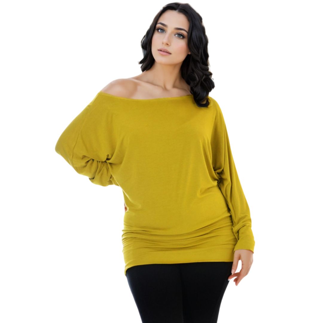 LUXE DIVA One Off-Shoulder Tops with Long Sleeves, Off Shoulder Batwing Jumper, Ladies Batwing Top in Black, Red, White Plus 21 Colors More UK