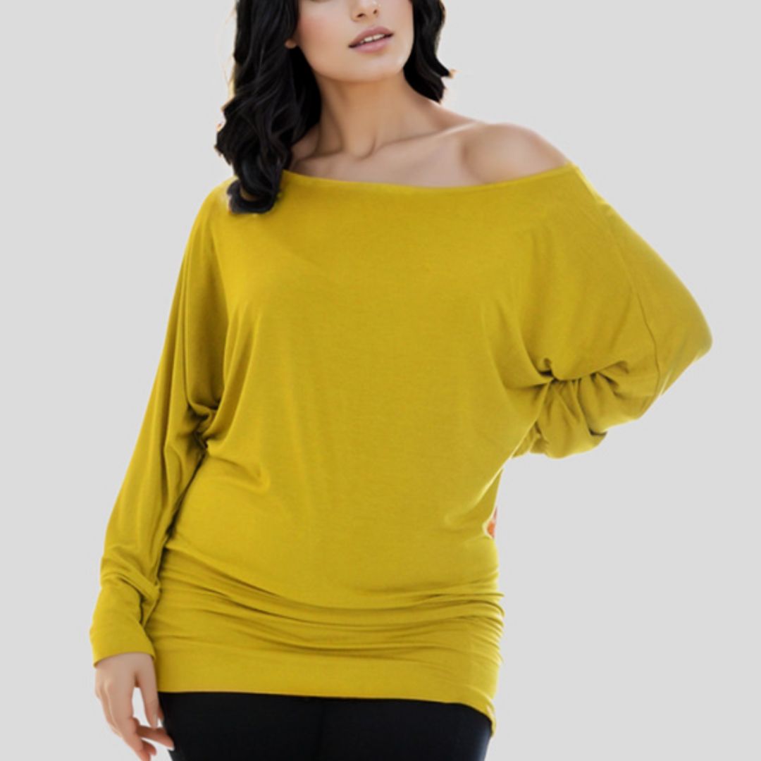 LUXE DIVA One Off-Shoulder Tops with Long Sleeves, Off Shoulder Batwing Jumper, Ladies Batwing Top in Black, Red, White Plus 21 Colors More UK