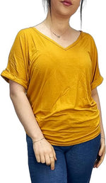 Load image into Gallery viewer, Women&#39;s New Plus Size Womens Short Turn Up Sleeve Baggy Plain Top Ladies V-Neck T-Shirt 16-26
