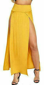 Load image into Gallery viewer, Womens Long Double Split High Waist Ladies Plain Jersey Stretch Two Side Slit Maxi Skirt
