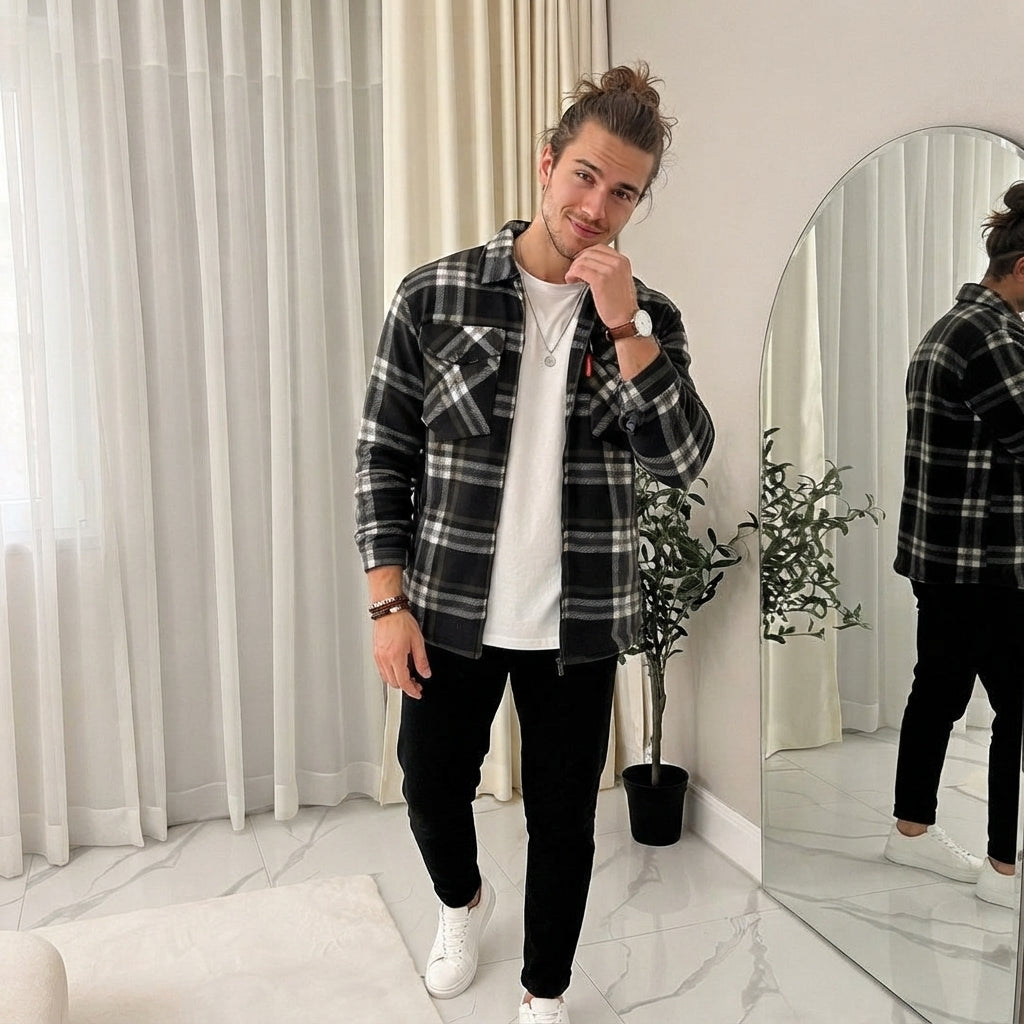 LUXE DIVA Mens collar lumber jack shirt and hoody lumberjack shirt