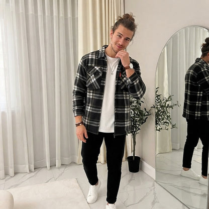 LUXE DIVA Mens collar lumber jack shirt and hoody lumberjack shirt