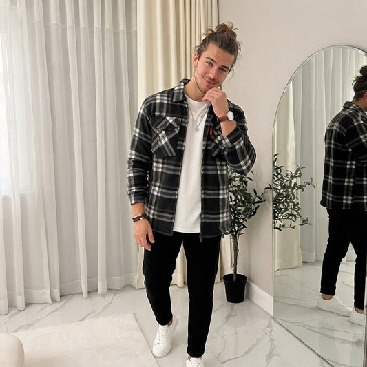 LUXE DIVA Mens collar lumber jack shirt and hoody lumberjack shirt