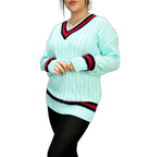 Load image into Gallery viewer, Womens New Long Sleeves Ladies Cable Knitted V Neck Stretch Cricket Sweater Jumper
