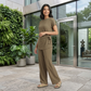 LUXE DIVA Women’s Textured Co Ord Set – Knot Front Top & Wide Leg Trousers