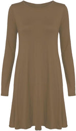 Load image into Gallery viewer, Womens Plain Long Sleeve Stretch A Line Skater Flared Swing Dress Top

