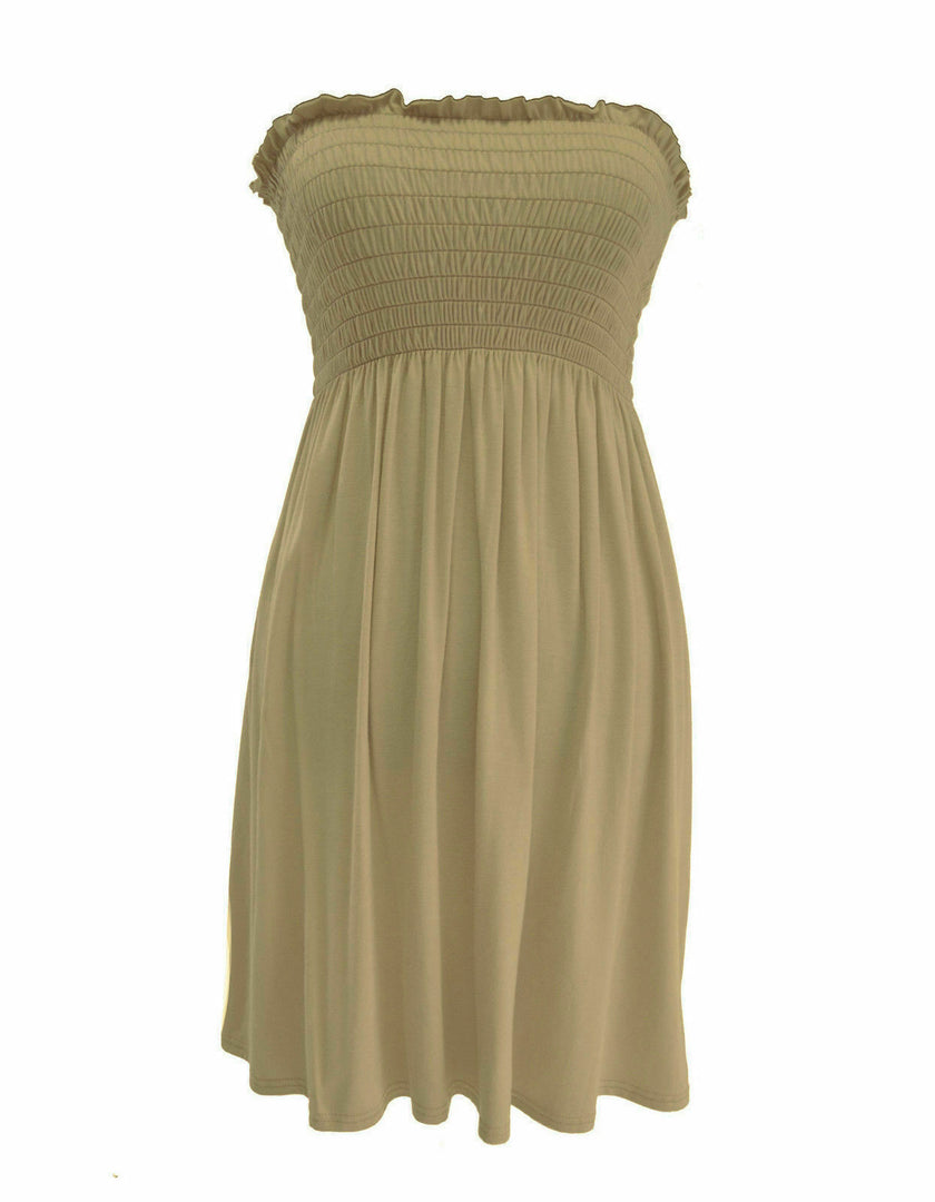 LADIES WOMEN PLUS SIZE SHEERING BOOBTUBE BANDEAU STRAPLESS TOP SUMMER DRESS 16-22