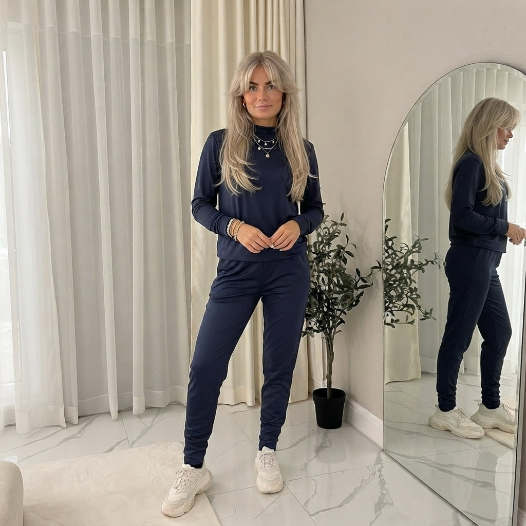 LUXE DIVA Women's Plain Tracksuit Set Crew Neck Sweatshirt Joggers Casual 2 Piece
