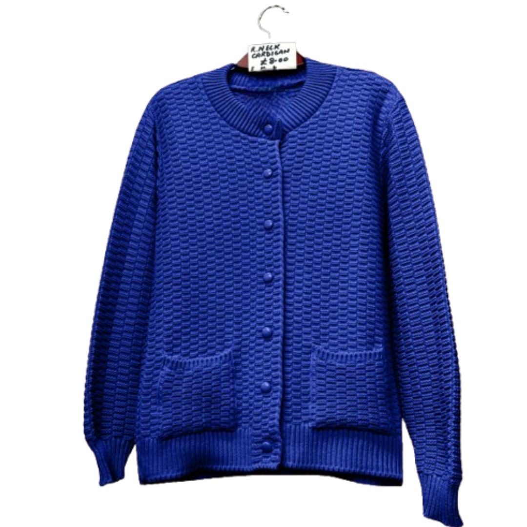 LUXE DIVA Womens Stitch Crew Neck Cardigan Ladies Knitted Pocket Front Button Up Long Sleeve Sweater UK 8-22