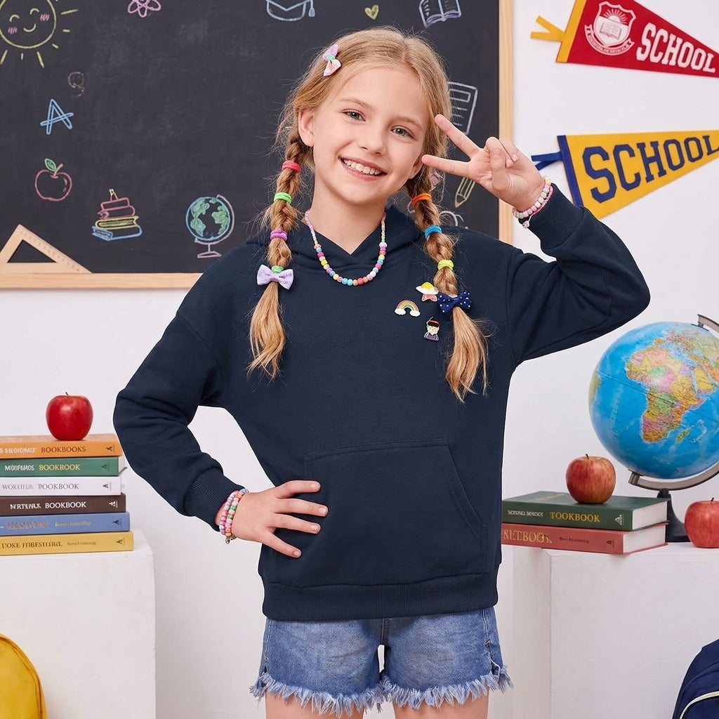 LUXE DIVA Girls Lightweight Basic Hoodie Pullover Sweatshirt Ages 5-14 Years