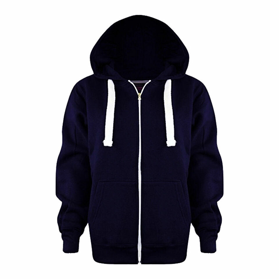 Girls Boys Children Fleece Plain Hoodie Top Kids Hooded Jacket Zip Up Warm Hoody 3-13 Years