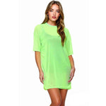 Load image into Gallery viewer, LUXE DIVA Womens Round Neck  Sheer Mesh Top Ladies Short Sleeve Tunic Baggy T-Shirt Dress

