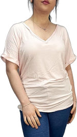 Load image into Gallery viewer, Women&#39;s New Plus Size Womens Short Turn Up Sleeve Baggy Plain Top Ladies V-Neck T-Shirt 16-26
