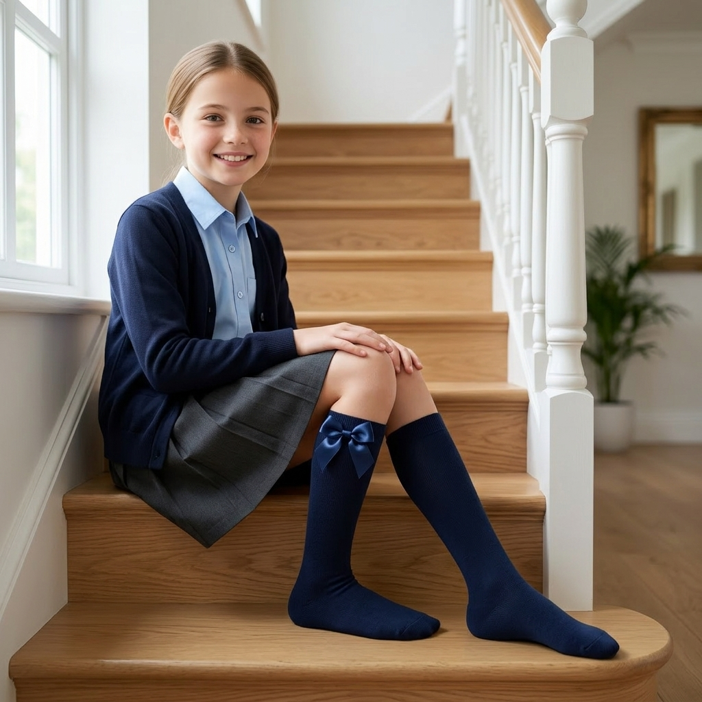LUXE DIVA  Cotton Rich Girls Knee High School Bow Socks Pack 3 6 12
