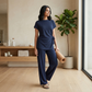 LUXE DIVA Women’s Textured Co Ord Set – Knot Front Top & Wide Leg Trousers