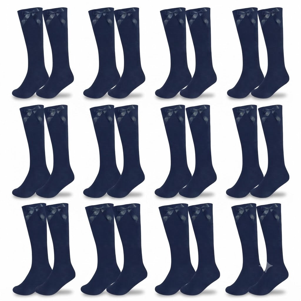 LUXE DIVA  Cotton Rich Girls Knee High School Bow Socks Pack 3 6 12