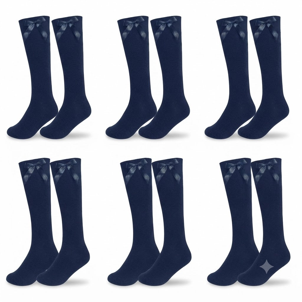 LUXE DIVA  Cotton Rich Girls Knee High School Bow Socks Pack 3 6 12