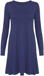 Load image into Gallery viewer, Womens Plain Long Sleeve Stretch A Line Skater Flared Swing Dress Top
